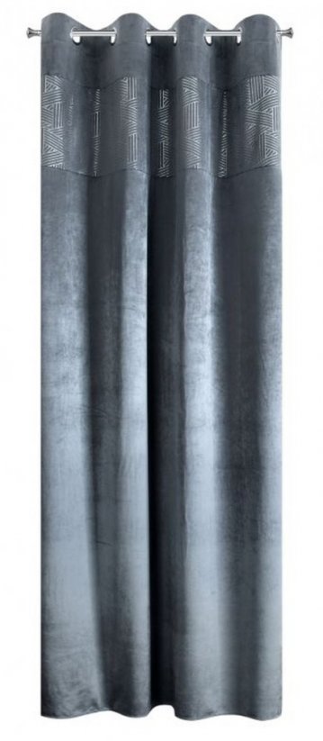 Hrubý šedý závěs s dekorační vrchní částí 140 x 250 cm - Rozměr: Délka: 250 cm