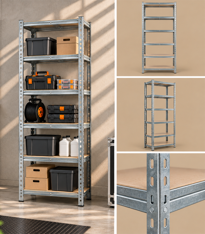 Метален стелаж за склад с 6 рафта, 220 x 90 x 40 см