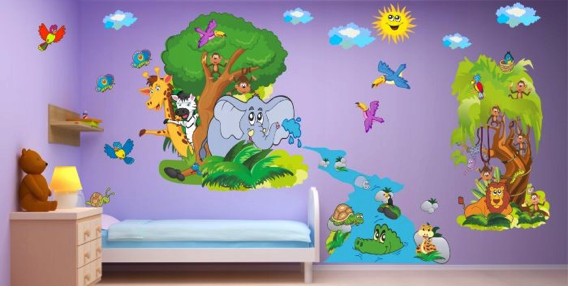 Pestrofarebné detské nálepky s rozprávkovým motívom Safari 100 x 200 cm