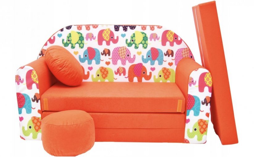 Детски разтегателен диван с цветни слончета 98 x 170 cm