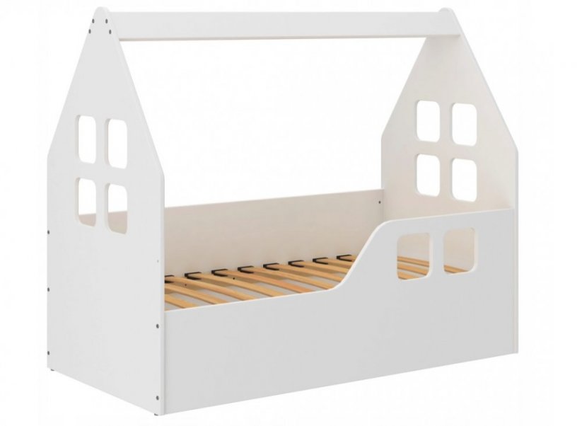 Pat alb de calitate pentru copii în formă de casă  140 x 70 cm