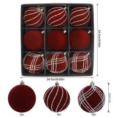 Súprava 9 zamatových vianočných gúľ v trendovej bordovej farbe