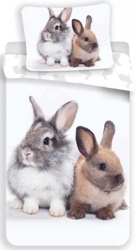 Biele detské posteľné obliečky s párom zajacov