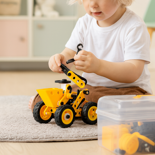 Kreatív 3D építő készlet gyerekeknek - 100 alkatrész csavarokkal, kerekekkel és szerszámokkal