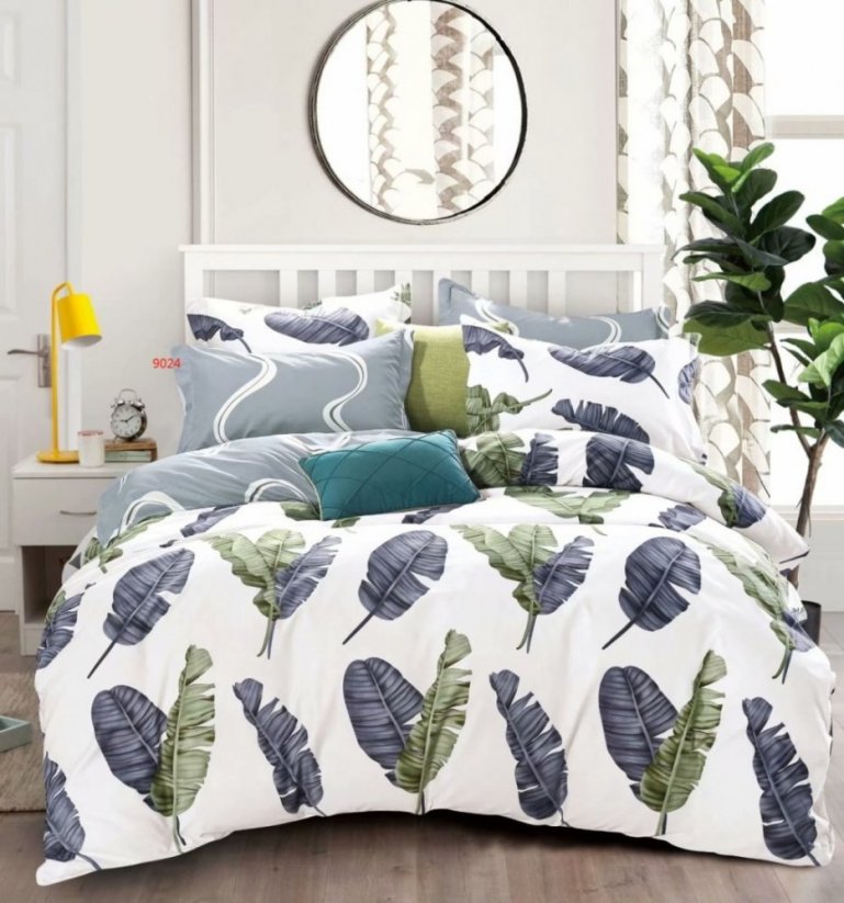 Moderné sivé obojstranné posteľné obliečky s listami