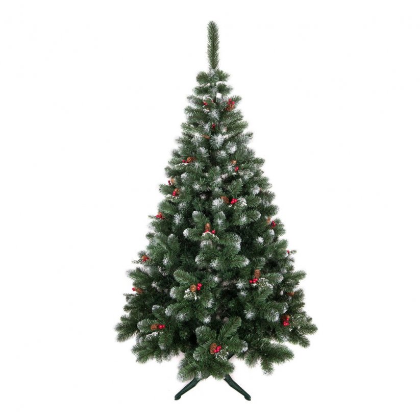 Luksuzna božična jelka, okrašena z jelovimi in borovimi storži 220 cm