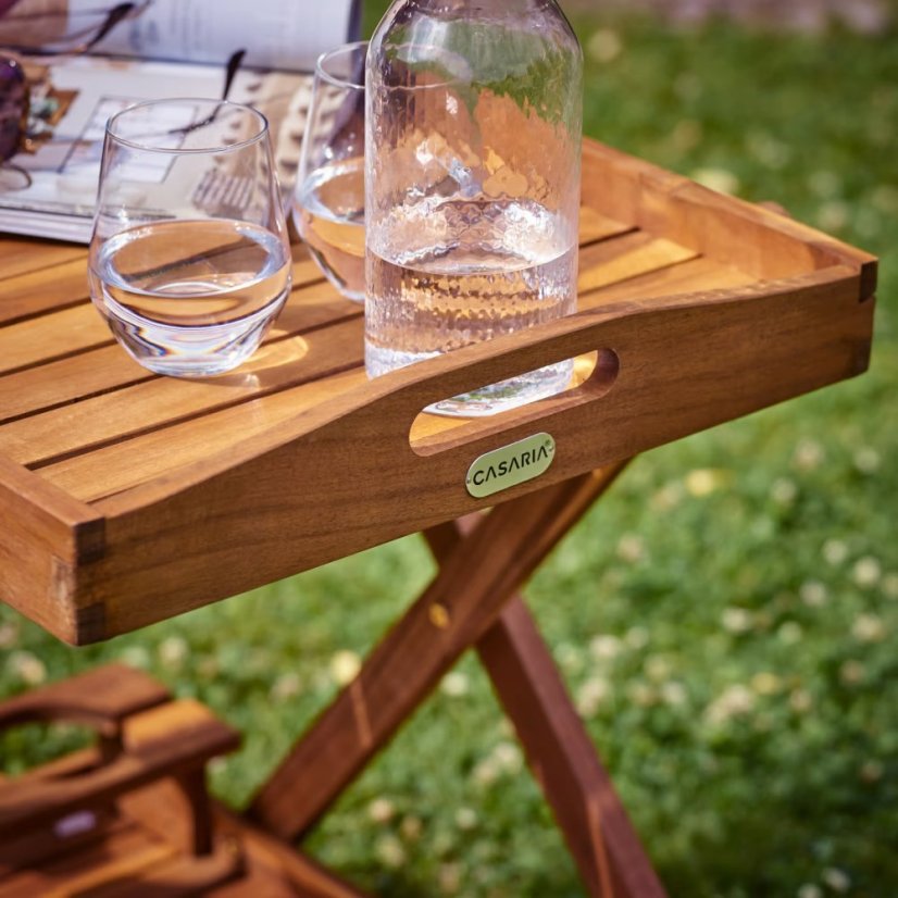 Carrello di servizio in legno di acacia con vassoio estraibile