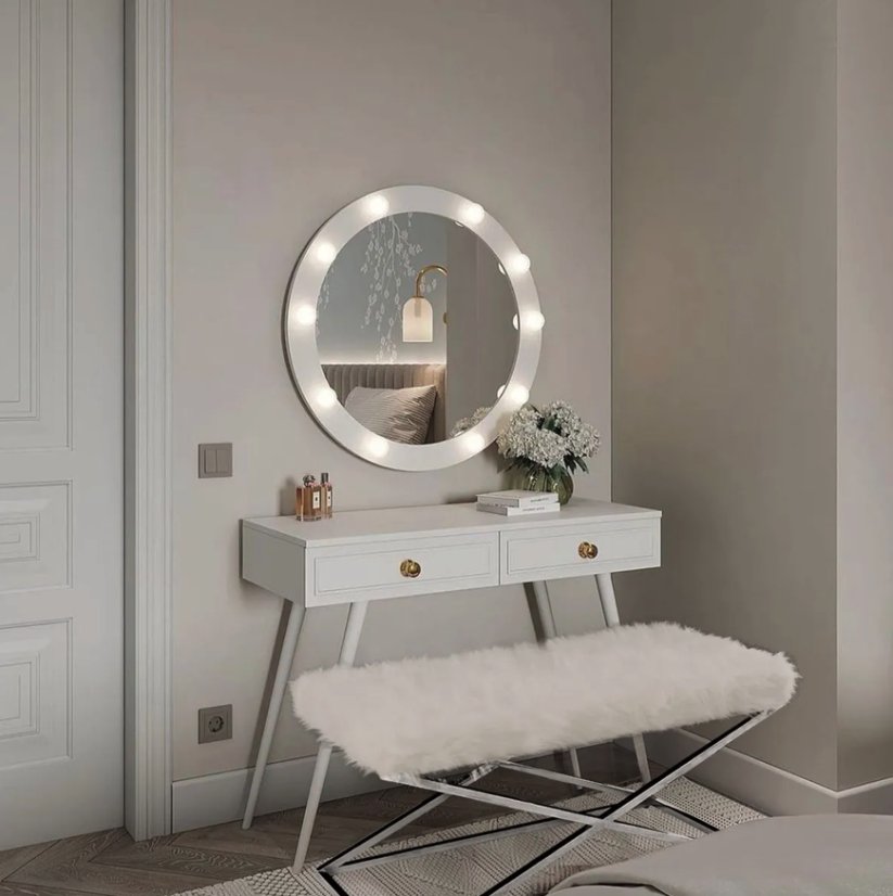 Bancă tapițată de lux cu tapițerie din blană și construcție cromată - stil scandinav elegant