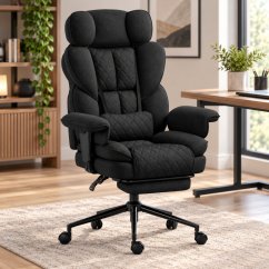 Ergonomski pisarniški stol HC-1037 z oporo za noge – črna tkanina