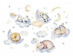 Otroška stenska nalepka z motivom živali, ki spijo na oblaku