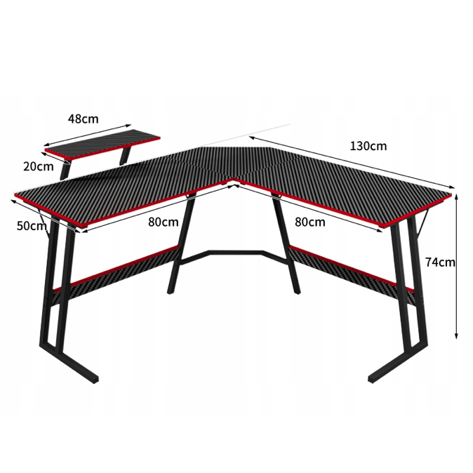 Birou de gaming de colț BG02 - negru cu raft pentru monitor