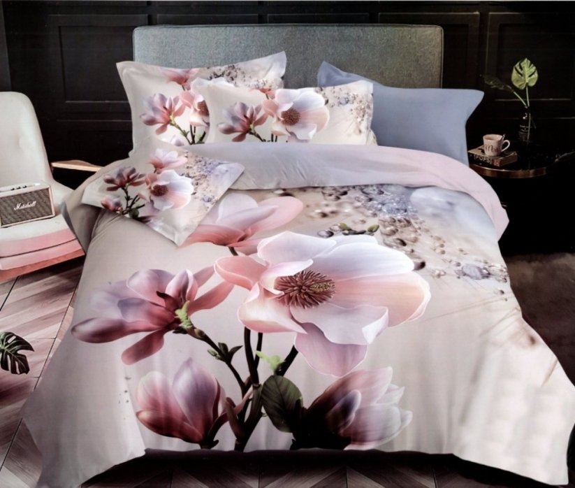 Kvalitné posteľné obliečky v béžovej farbe s veľkým kvetom
