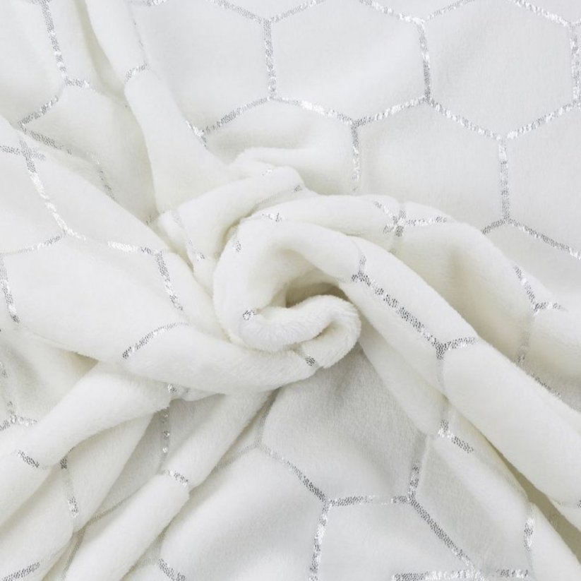 Pătură elegantă, cu un model geometric argintiu, culoarea crem