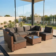 Modulový ratanový záhradný set so stolíkom XL2501 v svetlohnedej farbe