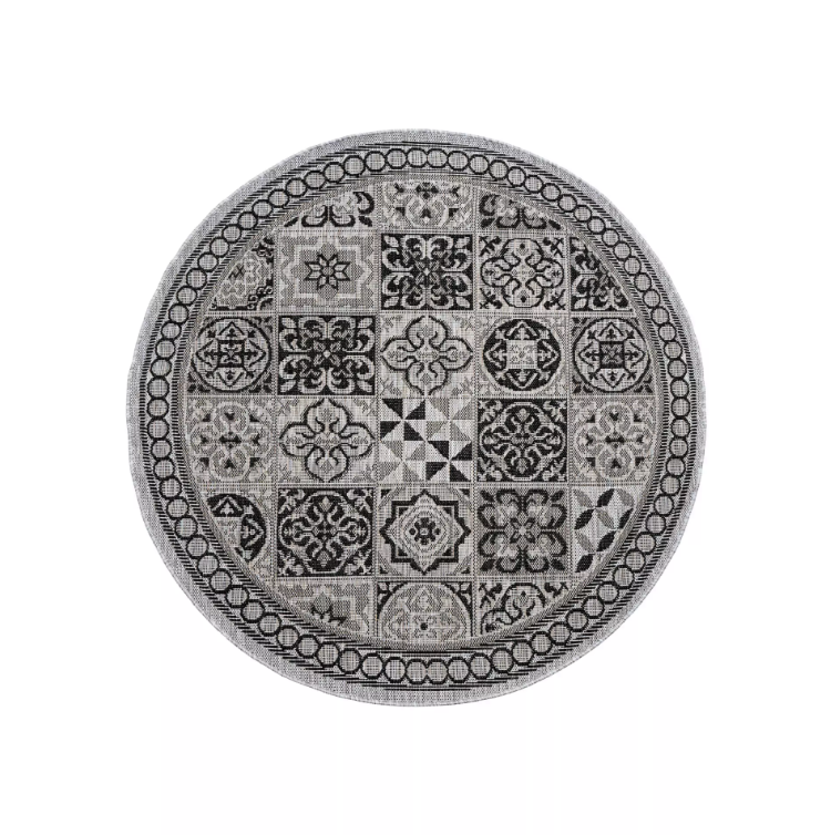 Sivý okrúhly koberec MELISSA so vzorom porto dlaždíc