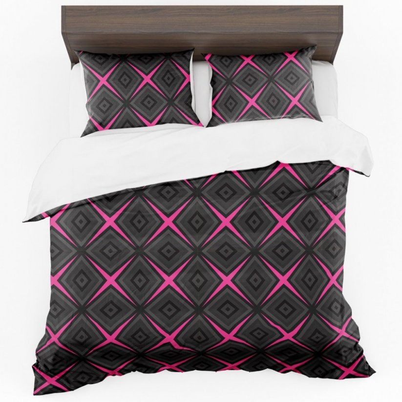 Moderné obliečky do spálne v tmavo sivej farbe s ružovým motívom