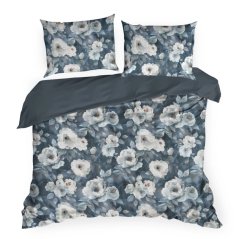 Lenzuola reversibili in microfibra - blu con fiori acquerellati