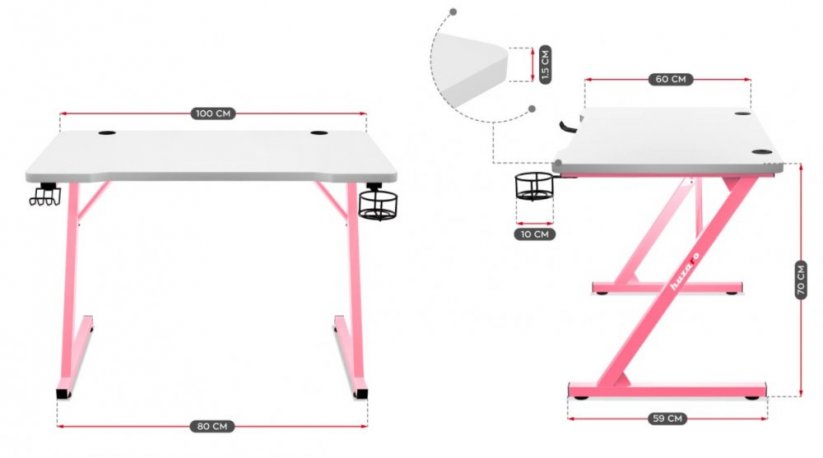 Praktischer weißer HERO 1.8 Spieltisch mit rosa Konstruktion