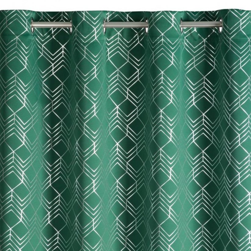 Temno zelena zavesa z motivom na krogih 140 x 250 cm