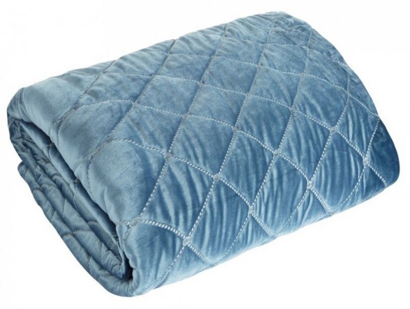 Cuvertură de pat din catifea matlasată albastră