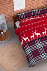 Moderna božićna posteljina crvena sa sobovima