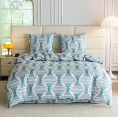 Weiße Bettwäsche aus synthetischer Baumwolle mit Boho-Muster in türkis-blauen Tönen