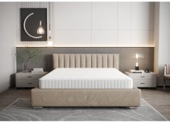 Moderná čalúnená posteľ s vertikálnym prešívaním na čele v béžovej farbe 180 x 200 cm