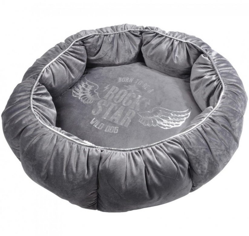 Siva ovalna pasja postelja s premerom 48 cm