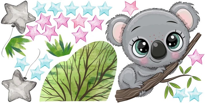 Adesivo murale per bambini simpatico koala con le stelle