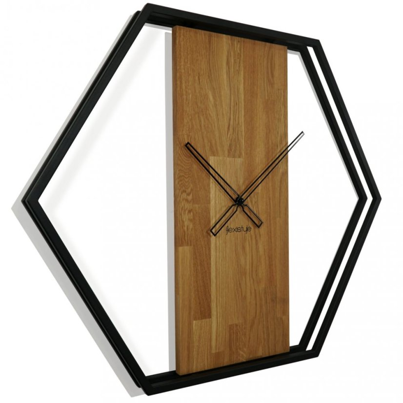 Stilvolle Uhr aus Holz und Metall 50 cm