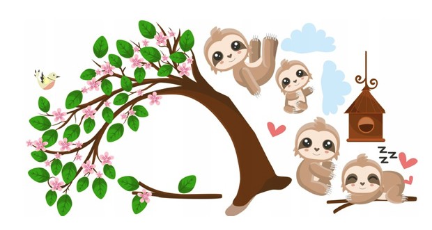 Autocolant uimitor de perete Sloths In Love 80 x 160 cm