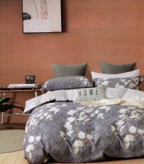 Sivé bavlnené posteľné obliečky s motívom kvetov