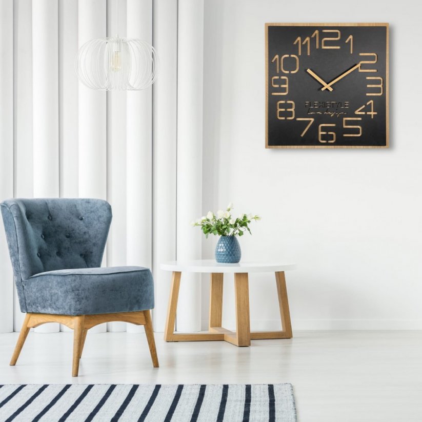 Design-Wanduhr in einer luxuriösen Kombination aus Holz und schwarzer Farbe 60 cm
