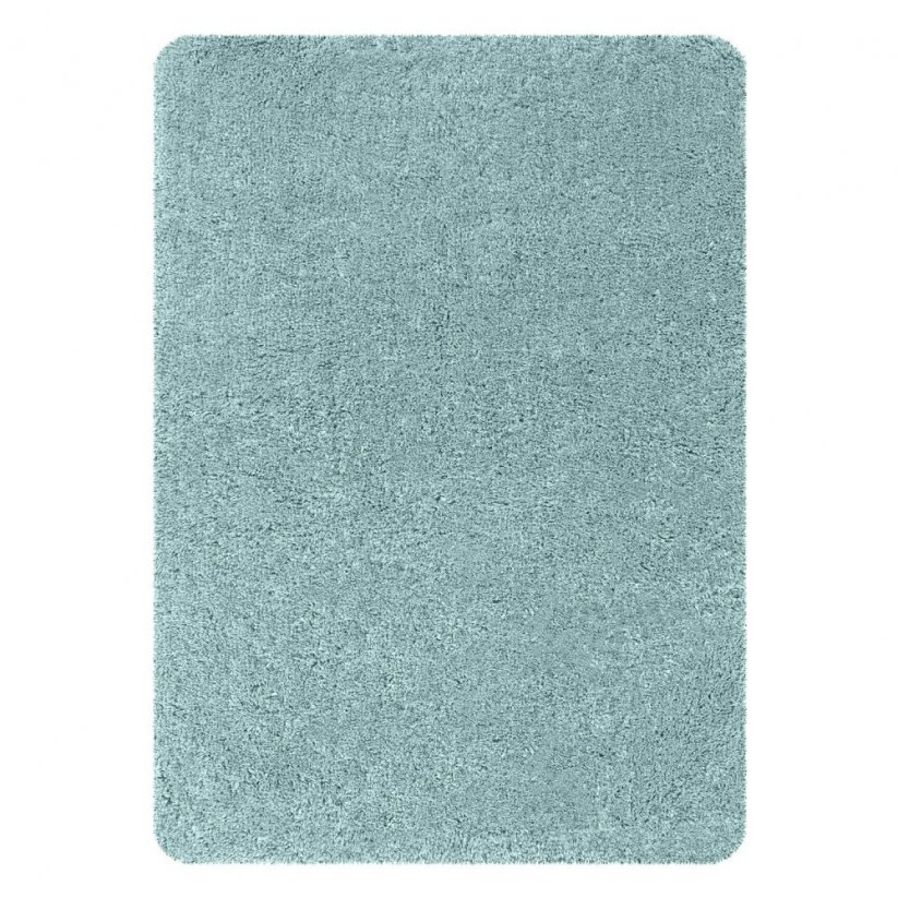 Kvalitný koberec s vyšším vlasom v jemnej tyrkysovej farbe