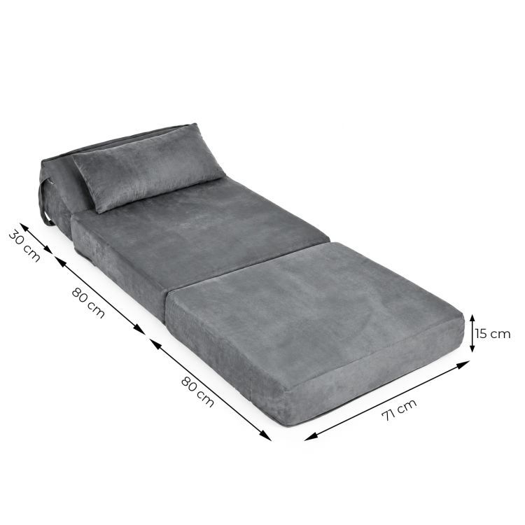 Rozkládací pěnová pohovka s polštářem a funkcí lůžka 190 x 70 cm – šedá