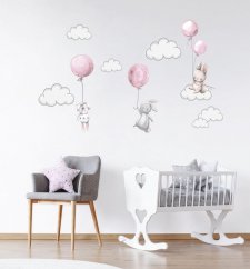 Dětské nálepky na zeď pro holčičku veselý zajíčci s růžovými balóny 80 x 76 cm