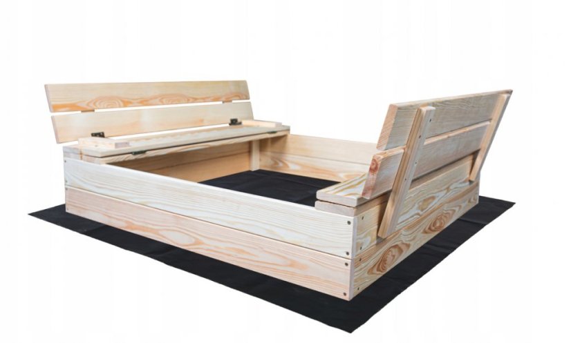 Uzatvárateľné drevené pieskovisko s lavičkami 100 x 100 cm