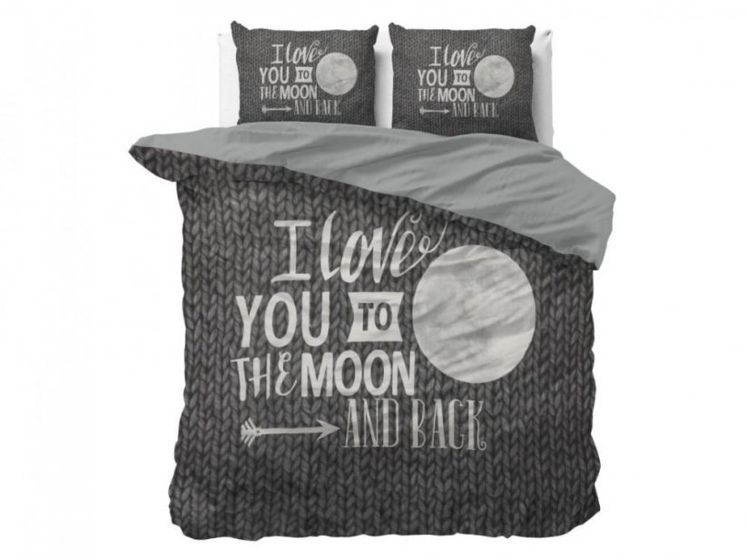 Уникално спално бельо в сиво от памук с романтичен мотив 200 х 220 см