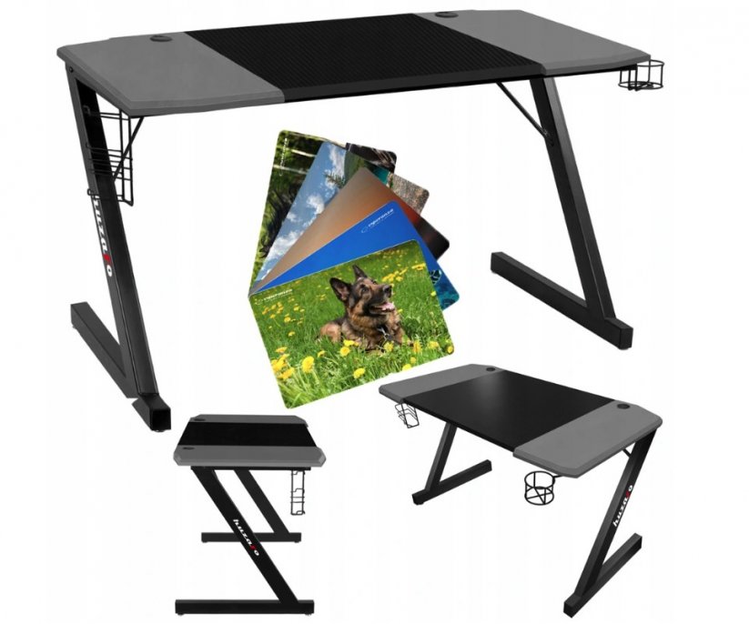 Stabil fekete-szürke gamer asztal diákszobába