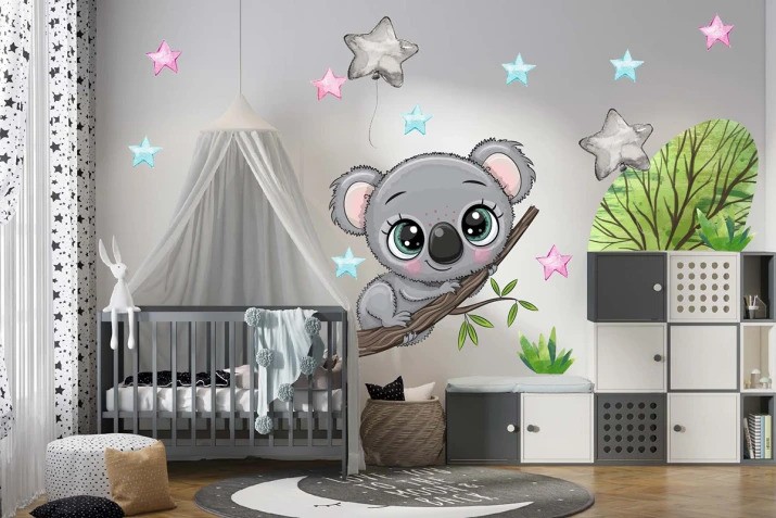 Adesivo murale per bambini simpatico koala con le stelle