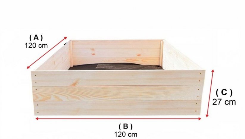 Přírodní vyvýšená dřevěná postel 120 x 120 x 27 cm