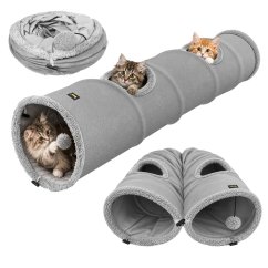 Tunel pentru pisici, de culoare gri, cu o minge – 120 x 25 cm