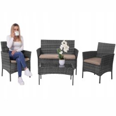 Set de canapele din ratan pentru grădină în gri