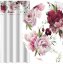 Schlichter weißer Vorhang mit rosa und burgunderroten Pfingstrosen bedruckt