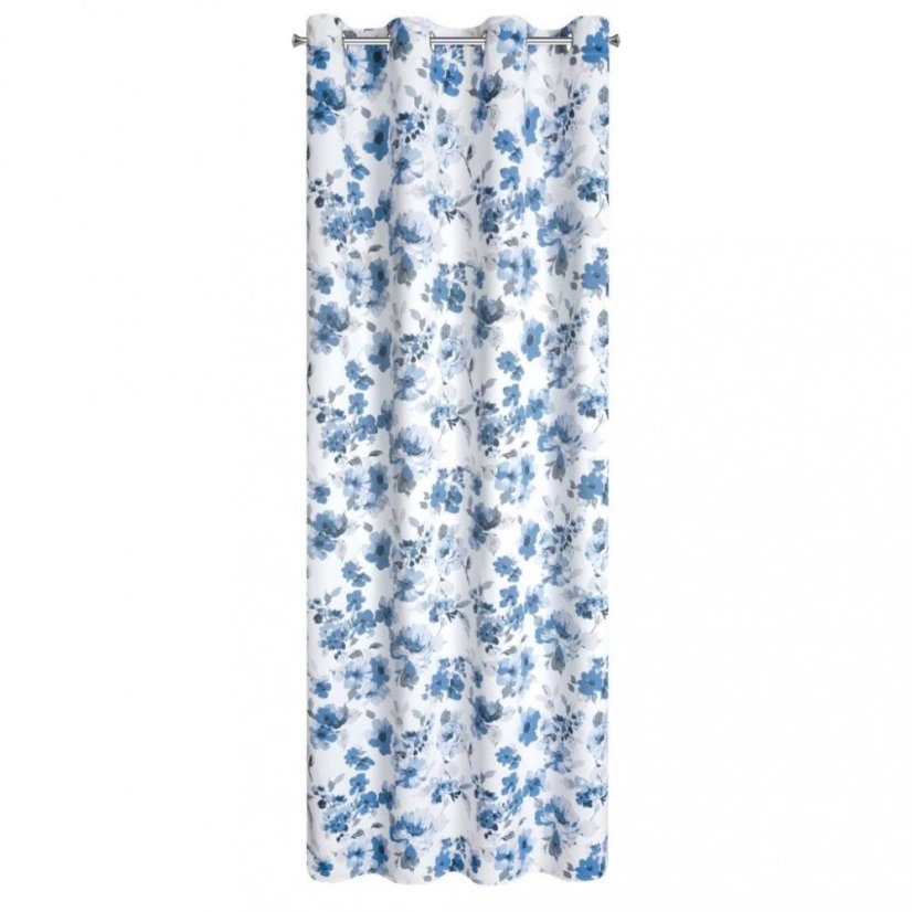 Romantický bielo modrý zatemňujúci záves s motívom kvetov 140 x 250 cm