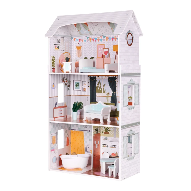 Drevený domček pre bábiky ALICE – 3 poschodia + nábytok