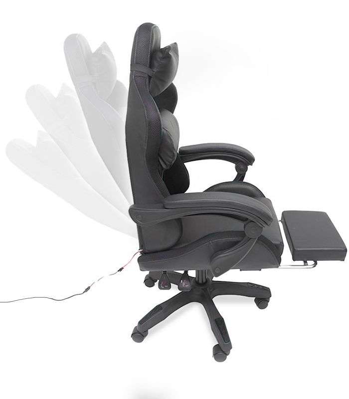 Scaun de gaming LED cu suport pentru picioare pliabil și funcție de masaj - negru