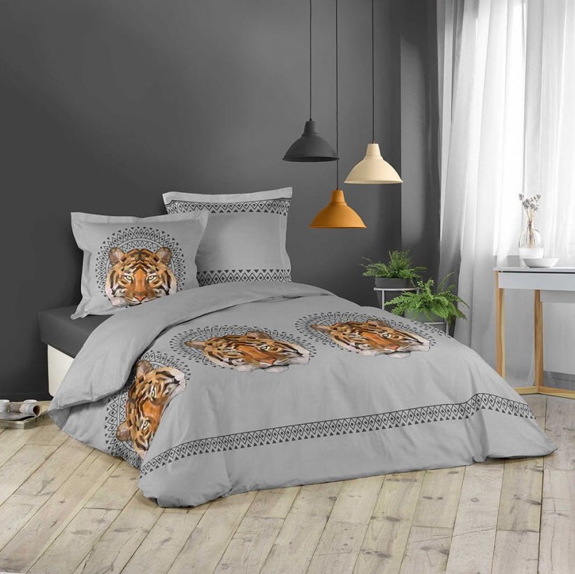 Bombažna posteljnina sive barve s tigrovo JACANA 200 x 200 cm