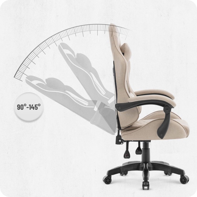 Scaun gaming CABRO C500 – din țesătură, cu spătar reglabil, capacitate de până la 150 kg, bej + CADOU