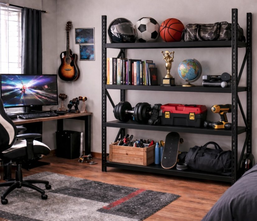 Kovový regál do skladu, garáže a dílny - 800 kg, 4 police